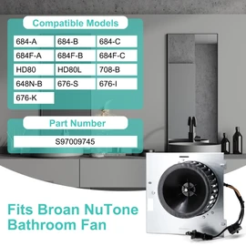 Hipoilk S97009745 97009745 Bathroom Fan Motor Assembly for Broan NuTone 684-A 684-B 684-C 684F-A 684F-B 684F-C HD80 HD80L 708-B 648N-B 676-S 676-I 676-K Exhaust Fan Replacement Motor