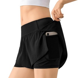 JOMOMAX Short para Correr Mujer, Pantalones Cortos Deportivos para Mujer, Short Levanta Gluteos, con Bolsillos Incorporado, para Correr, Gym, Yoga (MX/US, Alfa, Grande, Regular, Regular, Negro)