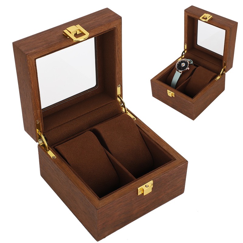 Wooden Watch Case 2 Slot Clamshell Watch Storage Box Organizer