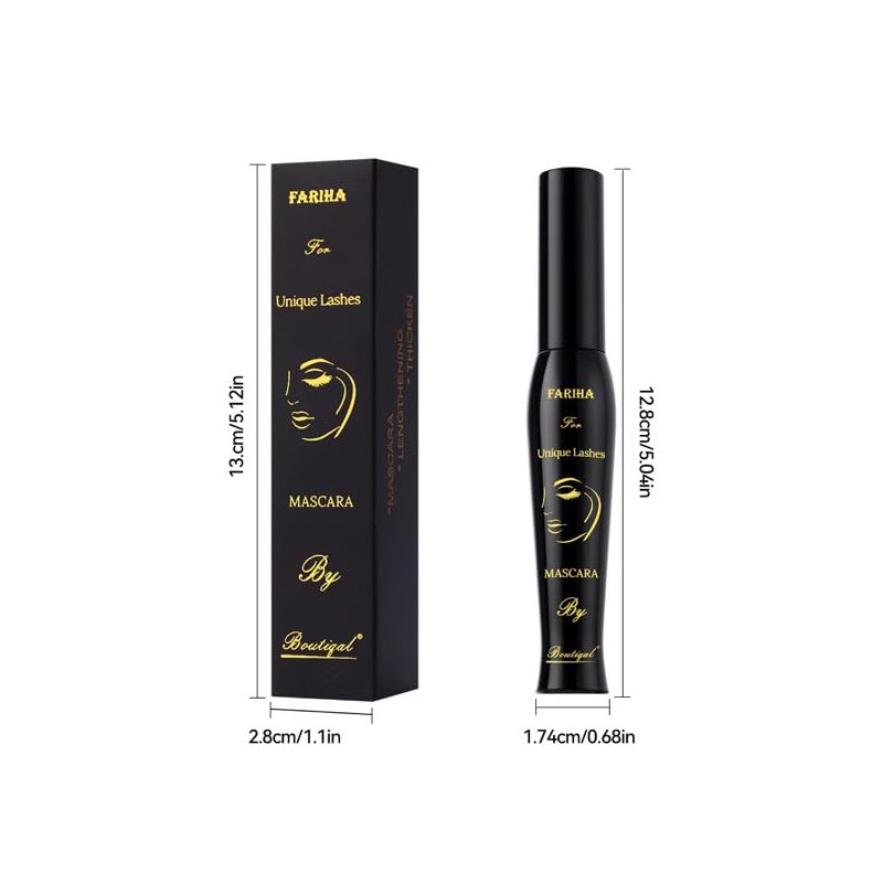 Máscara De Pestañas Fariha Unique Lashes, Negra, Resistente Al Agua,