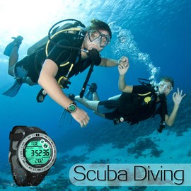 Pedometer Men's Diving Watch 10ATM Waterproof with Tour Stopwatch Function and Alarm Clock 12/24 Hour Format Selectable, black, Sporty