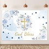 7x5ft God Bless Backdrop Blue Flowers Gold Cross Photography Background
