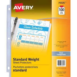 Avery Standard Weight Sheet Protectors, Acid-Free, Archival Safe, Top Loading, Fits 8.5" X 11", 100 Sheets (75535), Clear