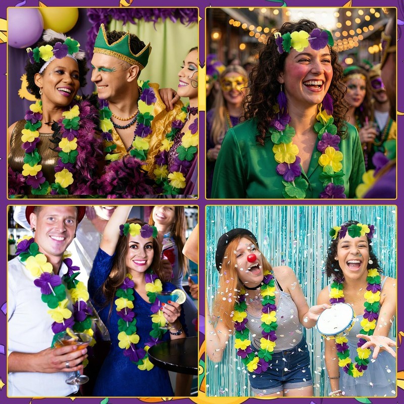 DECYOOL 48Pcs Mardi Gras Leis Bulk Set for Party Favors