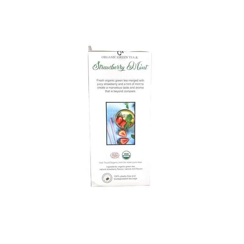 Touch Organic STRAWBERRY MINT GREEN Tea Bags, 40 Bags, 2.5