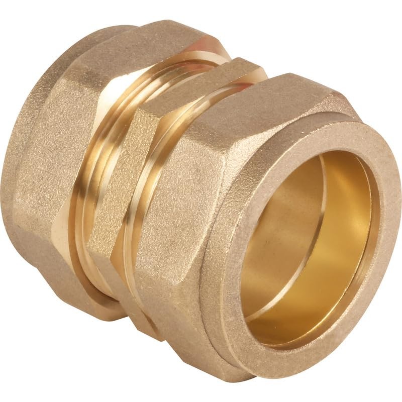 22mm Brass Compression Coupler Straight for Copper, Plastic Pipe WRAS