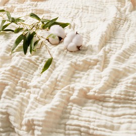 David's Home Ultra Soft Cooling Muslin Throw Blanket, 60% Rayon Derived from Bamboo 40% Cotton, Breathable Lightweight Cozy Gauze Layer for Hot Sleepers All Season,Elegant Home Decoration,Nutural