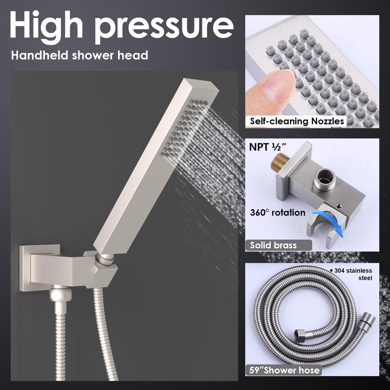 Enga Solid Brass High Pressure Hand Held Shower Wand Square