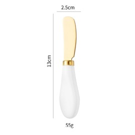 Ampang 2-Pack Stainless Steel Butter Knife Set, Ceramic Handle, Dishwasher Safe, Perfect for Spreading Butter, Cheese, and Soft Foods (Yellow and white)