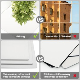 Elffloor Wall Mirror Tiles,Self-Adhesive Mirror Stickers for Frameless Home Mirrors,Flexible Mirrors for Wall Bedrooms 11.8'' x 11.8''x 4Pcs