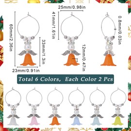 SUNNYCLUE 1 Box 12Pcs 6 Colors Wine Marker Charms Wine Glass Markers Cute Bulk Acrylic Alloy Angel Colorful Flowers Glasses Charm for Drink Charms Wine Tasting Parties Favors Decorations Weddings
