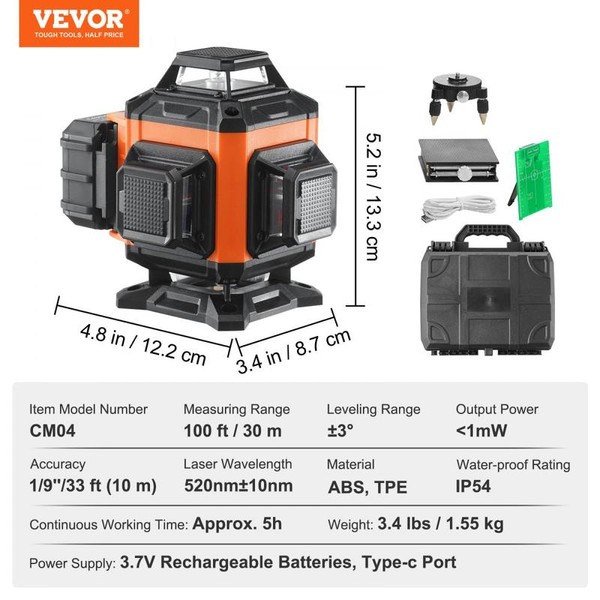 VEVOR Laser Level, Max. 2000ft, 360 Degree Self Leveling Green
