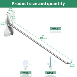 Yauhar 40 Pcs 8"/20CM Stainless Steel Wall Mounted Hooks with Protective Caps and Screws, Coat Bag Hat Utility Hook, Garage Tools Storage Organizer & Hanger for Office Kitchen Home Shop