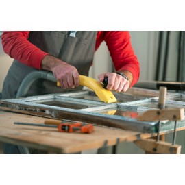 Hyde Dust-Free Scraper Attaches to Wet/Dry Vacuums to Remove Paint Chips, Dust, and Debris While Scraping, Included Replaceable 2.5 Inch Carbide Scraping Blade, Removeable Pull Knob with Hammer Head