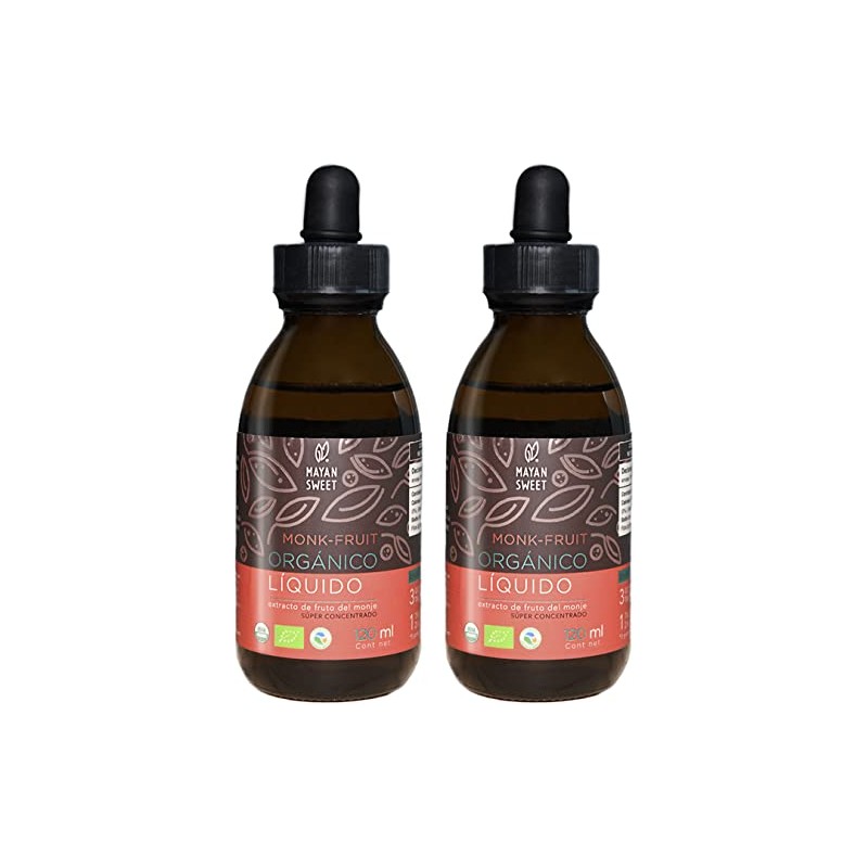 Monk Fruit Orgánico Líquido, 120 ml, Duopack, Rinde 1400 tazas,