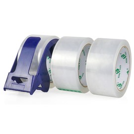 BOMEI PACK Packing Tape with Blue Dispenser Clear Packaging Tape for Shipping Moving Strong Sealing Adhesive Industrial Depot Tapes for Storage 1.88 inch x 55 Yards, 3 Rolls