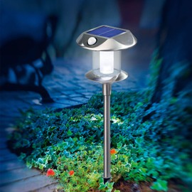 esotec Solar Gartenstecker außen Sunnylight | DUO COLOR PIR-Stableuchte AKKU | Steckleuchte Solarleuchte Gartenleuchte Solarstecker Solarfackel für draußen | H=38cm Edelstahl METALL outdoor 102092