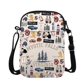 Vampire TV Show Inspired Crossbody Purse Bag TVD Enthusiasts Carry-on Bag Vampire Gift Mystic Falls Virginia Est 01864 Gift (MysticCrossFull-CA)