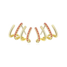 Gold Claw Earrings Ear Cuff Piercing Studs Minimalist Huggie Earrings Luxury Trendy Shiny Crystal Wrap Earrings for Womens (Pink Zircon)