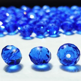 CrzBeadss 513Pcs Briolette Glass Crystal Beads for Jewelry Making, 6MM Rondelle Faceted Crystal Beads Bulk for Bracelets, Glass Spacer Beads for Crafts Necklace Earring Wine Charms Suncatchers, Blue