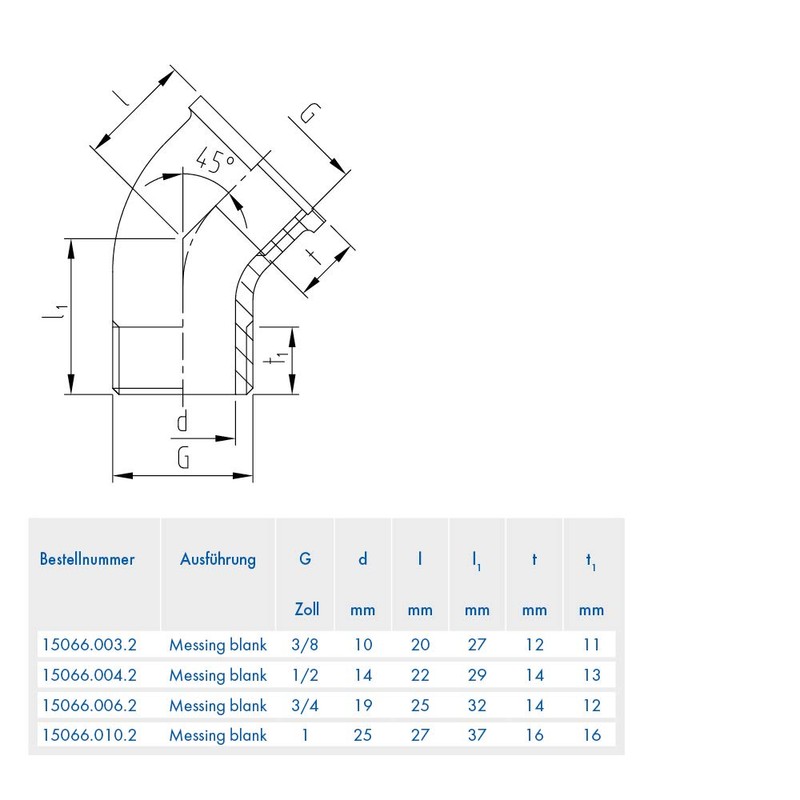 ABA Beul 15066.004.2 Angle 45° Male / Female Thread Brass