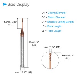 CoCud Square Nose End Mill, 1mm x 10mm Cutting, Long Reach Titanium (Nano-Scale) Coated Carbide 4 Flutes CNC Router Bits - (Applications: for Stainless Steel Cast Iron Metal), 2-Pieces