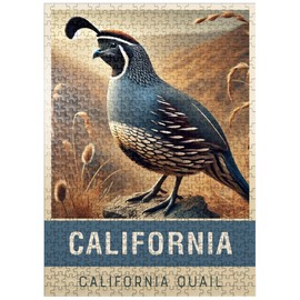 MyPuzzle State Birds Series: California, California Quail - Premium 500 Piece Jigsaw Puzzle for Adults