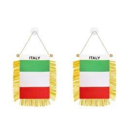 Rotenl 2 Pack Italy Window Small Mini Hanging Flag, 3 X 5 Inch Italian Car Flag Banner with Golden Fringy Tassel and Suction Cup, Wall, Door and Rearview Mirror Decor (Italy)