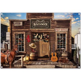 Luminora Fabric 7x5ft Western Cowboy Photography Backdrop Rustic Country Bar Wooden House Wild West Background Kids Adults Party Decorations Photo Banner Booth