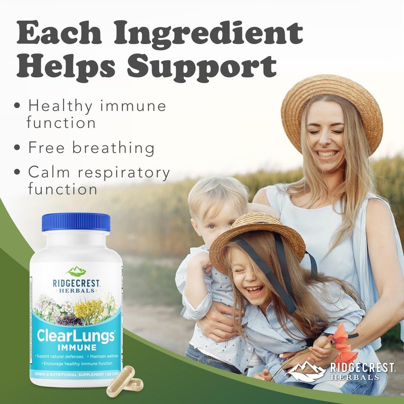 RidgeCrest Herbals ClearLungs Immune, Lung Support Supplement with Elderberry, Zinc,