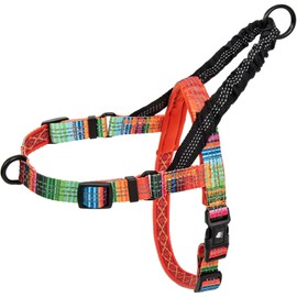 Leashboss Pattern Reflective No Pull Dog Harness with Bungee Handle, Rear and Front Clip Attachment, Pattern Collection (Blanket Pattern, Medium)