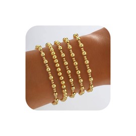 Howoo Gold Bracelets for Women 18K Stretch Gold Beaded Bracelets Gold Bracelet Stack Plated Bead Ball Bracelet Jewelry for Women Trendy