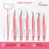 LIZMANN Eyelash Extension Tweezers (Pink Set of 7) – Professional