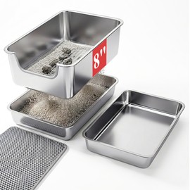 Sorstrem 8" Stainless Steel Sifting Cat Litter Box for Clumping Clay