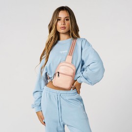 LATMAP 3L SMALL Sling Bag Fanny Packs For Women Men Mini Crossbody Chest Belt Travel Bag Purse Handbag Faux Leather Fashion Cute Light Grey