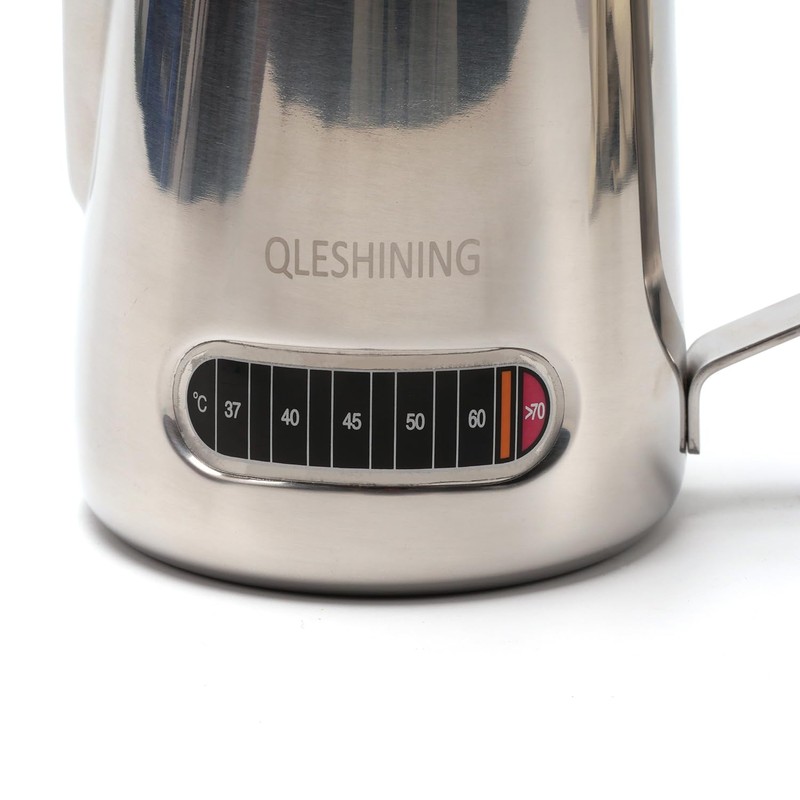 QLESHINING Milk jug Frothing with Thermometer, Stainless Steel Coffee Pitcher