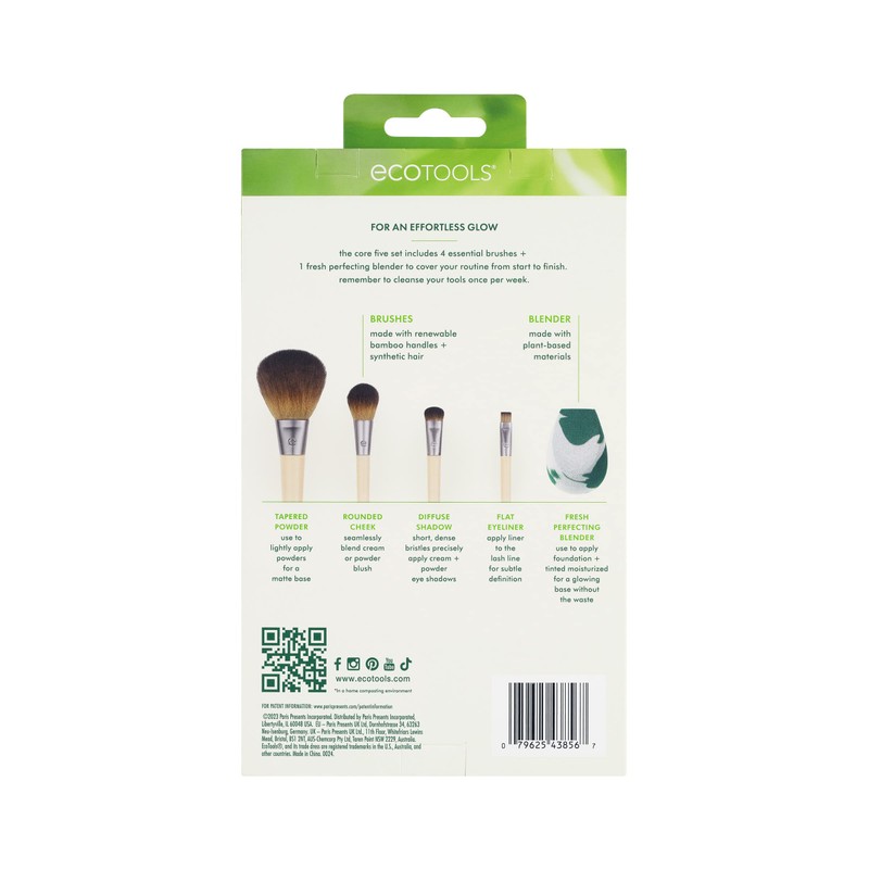 EcoTools Core Five Makeup Brushes and Sponge Set for Eyeshadow,
