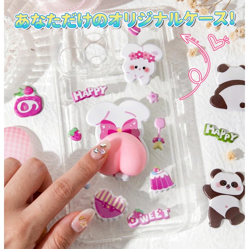 Fuwa-Moji 3D Stickers, Set of 5 [Cat and Rabbit Back