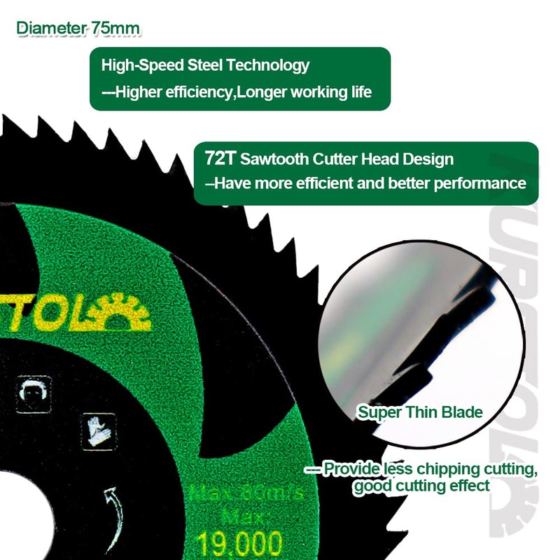 KURSTOL 72T HSS Cutting Disc - 2pcs 75mm Cutting Wheel