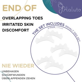 HALUTO 3 Pairs / 6 Pieces Toe Separators for All Toes - Hallux Valgus Correction - Toe Separator for Overlapping Toes - Bunion Correction - Hammer Toe Correction - Toe Stretcher - Toe Spacer