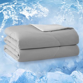 BOLINLIVING Cooling Comforter Queen Size, Breathable Cooling Blanket for Hot Sleepers Night Sweats, Double-Sided Cold Tech Fabric Q-max 0.4, Grey Lightweight Summer Comforter 90''x90''