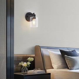 SOPEAS Wall Sconces for Bathroom, Modern Vanity Light Fixtures, Black Wall Mount Lighting Lanterns, Farmhouse Wall Lights with Clear Glass Shade for Bedroom Living Room Mirror Hallway Kitchen（2PACK）