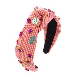 Cusprtm Easter Headband for Women Girls, Easter Eggs Rhinestone Headband Fashion Plaid Top Knot Hairband, Easter Party Headwear Funny Easter Headband Easter Hair Accessory Gifts (B - Rose-red Easter)