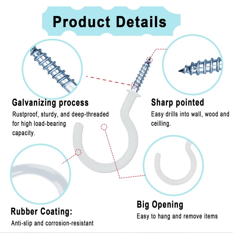 BOUBONI 18PCS Metal Ceiling Hooks 2 Inch Heavy-Duty Multipurpose Screw-in