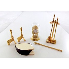 Melody Jane Dolls House Victorian Fireplace Companion Set & Clock Miniature 1:12 Accessory