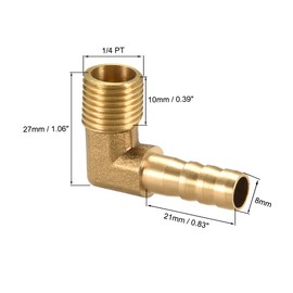 sourcing map Brass Barb Hose 90 Degree Elbow 8 mm Barb x 1/4 PT Male Pipe Pack of 3
