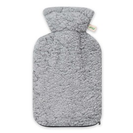 Premium Hot Water Bottle 1.8 Litres Natural Rubber with Cosy Teddy Cover with Extra Inner Lining and Zip, Bed Bottle, Hot Water Bottle - BS1970:2012 Certified - New Model (Grey)