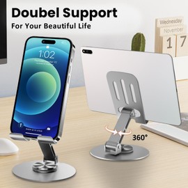 Lusosh 2PCS Cell Phone Stand, Multi-Angel Adjustable 360° Rotation Non-Slip Metal Phone Stand Compatible with iPone Android Smartphone and Tablet(Grey&Grey)