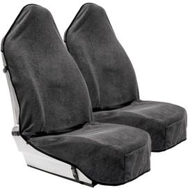 Season Guard Terry Cloth Sweat Towel Seat Cover; Carseat Towel Protector; Great for Gym Workout; Waterproof; Universal Fit for Car SUV Van Truck; EZ fit; Non Slip Grip; Machine Washable; 2pc Grey