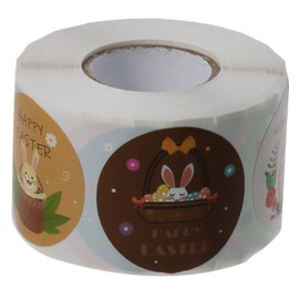 GetCoupon 500Pcs Happy Easter Stickers, 1.5 Inch Round Bunny Sticker Roll, Cute Egg Labels, for Gift Sealing, Easter Party Decor
